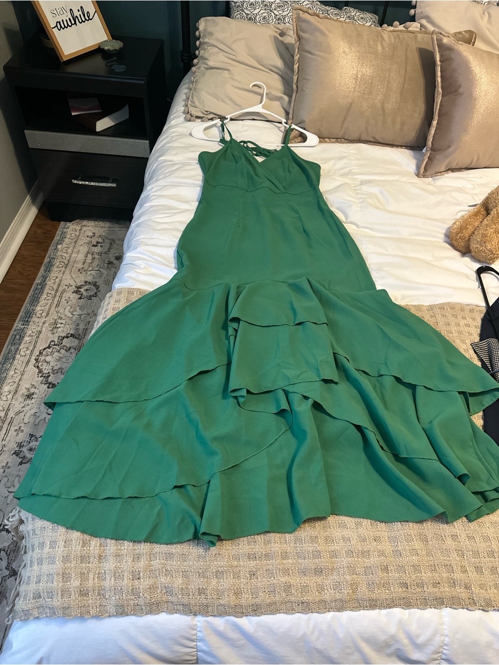Green V-Neck High-Low Ruffle Dress - Picture 2 of 4